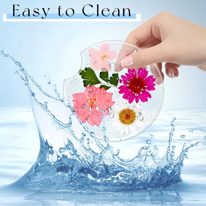 Swooflia Flower Car Cup Holder Coasters for Women - 2.75 Inch Cute Resin Clear Automotive Drink Cupholder Insert Car Accessories 2 Pack Pink