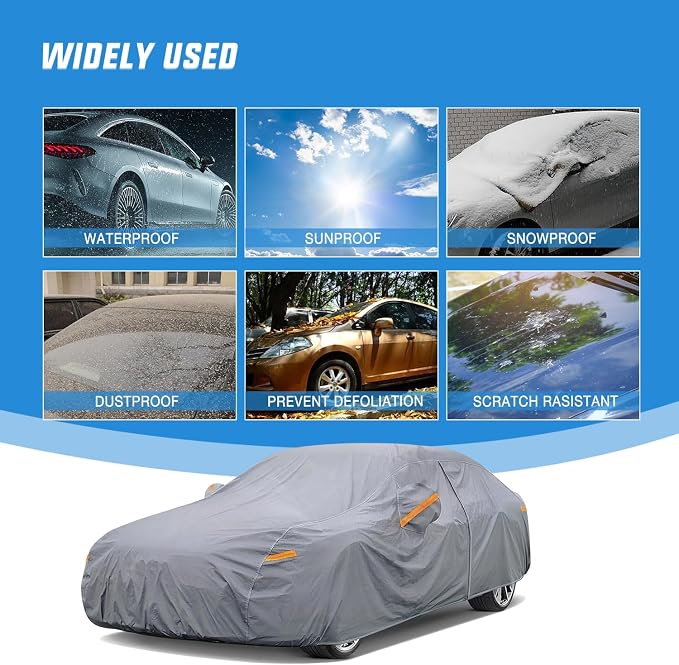 Nilight Car Cover Waterproof All Weather for Automobiles, Heavy Duty Outdoor Full Cover Rain Sun UV Protection with Zipper Cotton, Extra Thick Car Covers,Universal Fit for Sedan-Length (186" to 193")