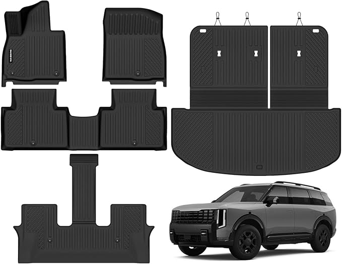 Naibeve Floor Mats for 2027 Kia Telluride Gas 7/8 Seats | All Weather Custom Fit Floor Mats, Cargo Mat, Backrest Mats, (Not for Hybrid) Interior Protector accessories