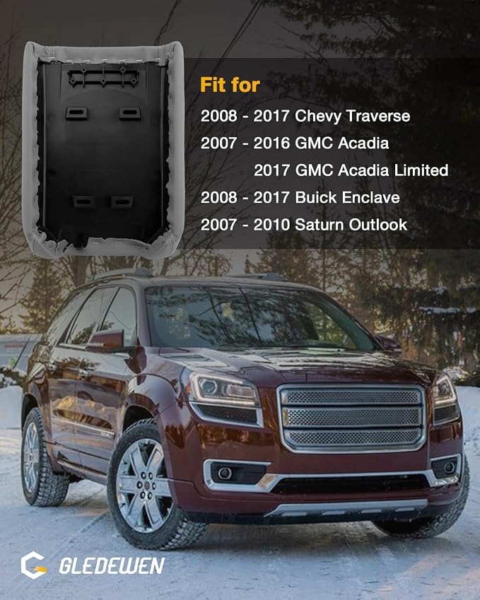 Center Console Lid, Fit for 2007-2016 GMC Acadia, 2008-2017 Chevy Traverse | Fit for Buick Enclave, 2007-2010 Saturn Outlook, Middle Console Armrest Cover Assembly, Replace OE#925-088 (Grey), 22905366