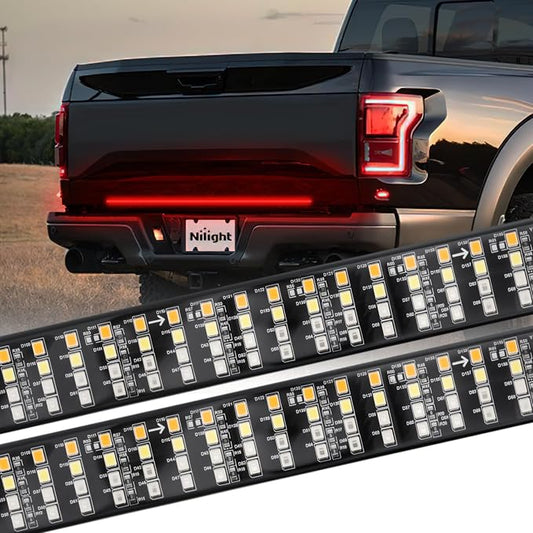 Nilight Truck Tailgate Light Strip 48" Quad Row 528 LED Strip with Red Running Brake Lights White Reverse Lamp Amber Turn Signals Lights