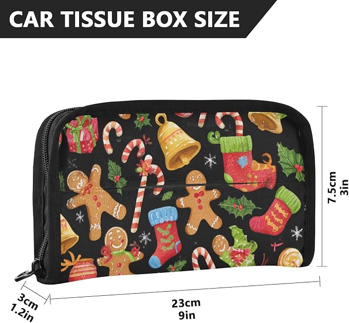 Christmas Gingerbread Men Candy Brown Car Tissue Holder Durable Napkin Holder Hanging Tissue Holders Case Car Tissues Bag for Sun Visor Seat Back Universal Auto