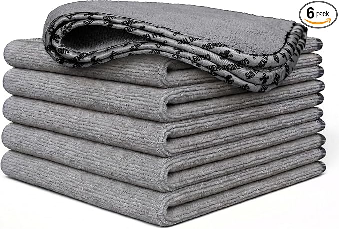 Chemical Guys AllSwipe Multi-Purpose Microfiber Towels for Cars Microfiber Cleaning Cloth Gray Drying Towels Car Detailing for Wash Interior and Glass, 14 x 12 Inch - 6 Pack
