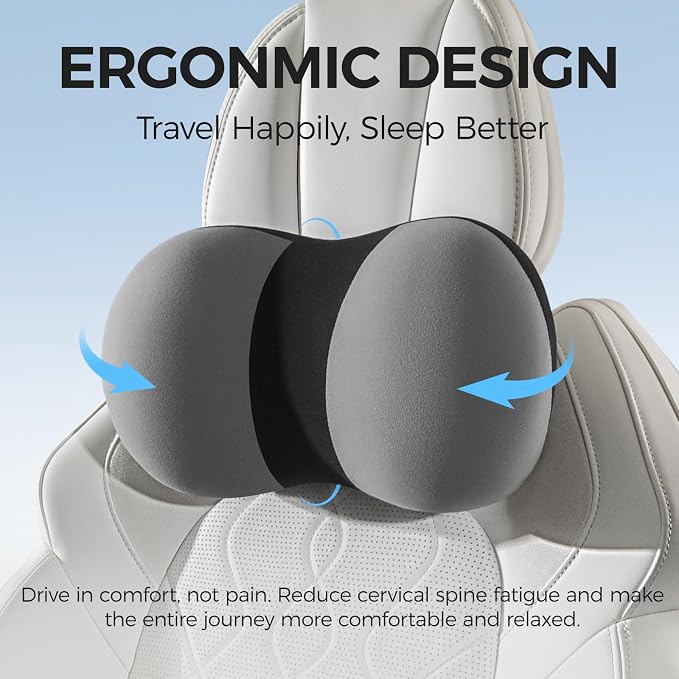 BABUR Car Headrest Pillow, Car Neck Pillow for Pain Relief While Driving | 100% Memory Foam, Ergonomic Neck Support Pillow for Auto, Office Chair, Adjustable Strap, Softness Breathable Removable