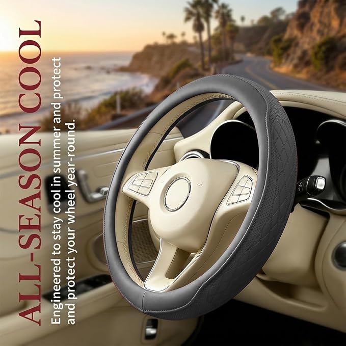 Car Steering Wheel Cover, Breathable Anti-Slip Vehicle Steering Wheel Protector with Inner Ring, Automotive Interior Protective Accessories, Universal for SUV RV Truck (Gray)