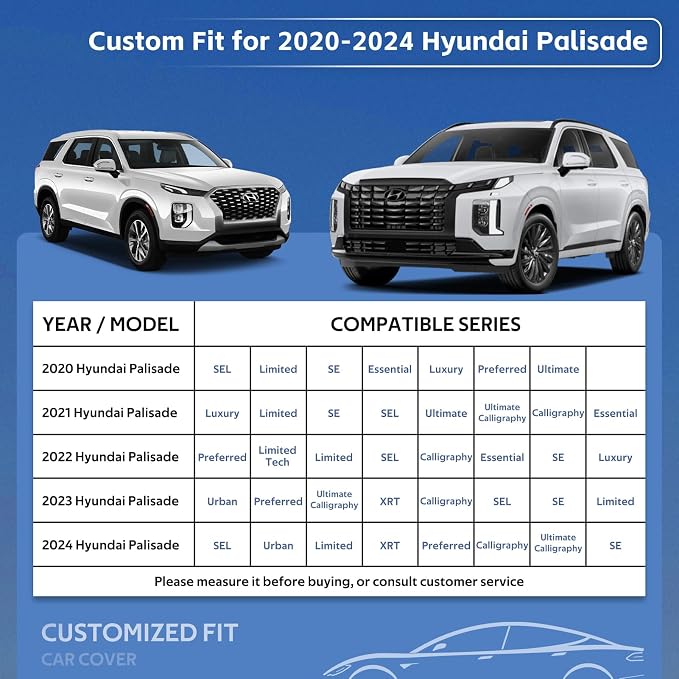 10 Layers SUV Car Cover Custom Fit for Hyundai Palisade (2019-2024) Waterproof All Weather for Automobiles, Outdoor Full Cover Rain Sun UV Protection.Silver