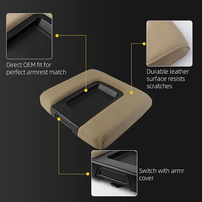 Dasbecan Center Console Lid Compatible with 2014-2018 Chevy Chevrolet Silverado/GMC Sierra 1500 2500HD 3500HD Front Center Console Armrest Lid with Liner Mat Replace# 22881398(Beige)