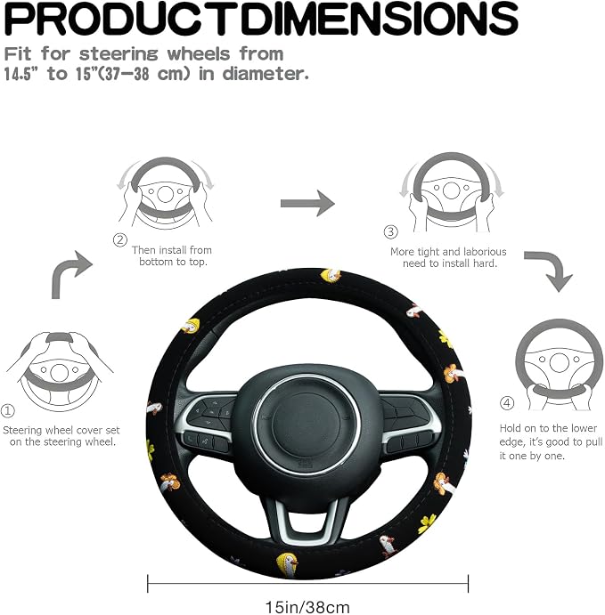 Embroidered Goose Cute Black Steering Wheel Cover, Auto Anti-Slip Breathable Steering Wheel Protector, Goose Car Accessories for Women,Universal Size Fit Most Cars -15 inch