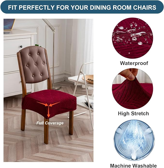 Removable Washable Dining Chair Seat Covers Set of 4,Stretch Jacquard Chair Seat Cushion Protector Slipcovers, Rear Covers