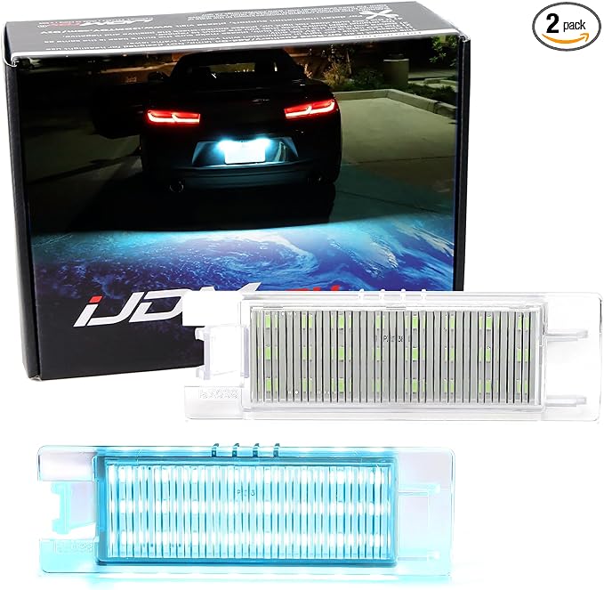iJDMTOY Ice Blue Full LED License Plate Light Kit Compatible With Chevrolet 2014-24 Camaro, 2013-15 Malibu, 2011-15 Volt, 2016-up Cruze, 18-SMD Aqua LED & Can-bus Error Free