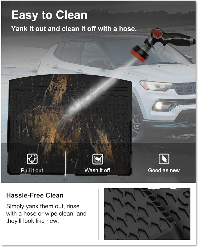 Kiwi Master Floor Mats & Cargo Mat for 2017-2026 Jeep Compass | OEM Replacement ‎82214651 ‎82214666, Custom Fit All Weather Car Mat, Heavy Duty TPE Floor Liners, Front Rear Trunk Set, Black