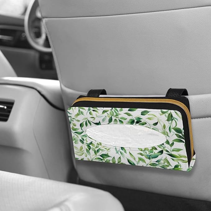 Green Leaf Car Standard Tissue Holder Green Leaf PU Leather Backseat Tissue Case Holder Fit SUV Sedans Vans Trucks