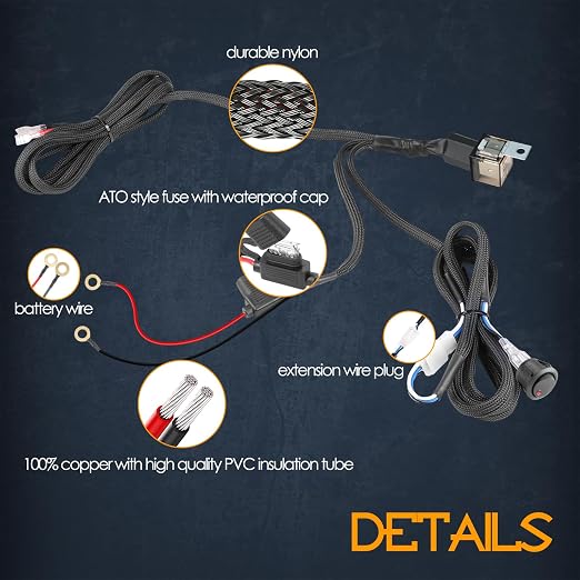Wiring Harness Kit 12AWG 1 Lead, Nirider 12V Heavy Duty Rocker Switch Relay Fuse Nylon Wiring Harness for LED Light Bars Fog Lights Work Lights Driving Offroad LED Pods Wire Kit for Truck UTV ATV Car