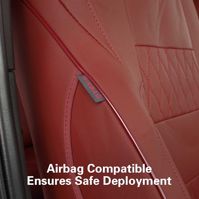 EKR Tacoma Seat Covers Custom Fit for Toyota Tacoma (Only for Hybrid) 2024 2025 2026 Double cab TRD Sport/TRD Off-Road/Limited/Trailhunter -Truck Seat Covers Full Set,Faux Leather(Burgundy)