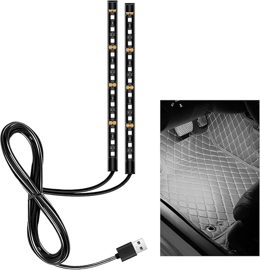 Car LED Strip Light, 12V 24 LEDs RGB Car Interior Atmosphere Lamp with USB Port, Vehicle Under Dash Floor Ambient Night Decorative Lighting Kit (White)