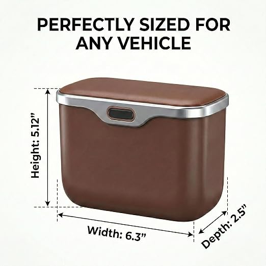 Hanging Car Trash Can, Leakproof Garbage Bin with Lid, Brown | ABS Construction, Clip-On Door/Back Seat Pocket Mount, Waterproof Liner, Push-Top Opening, For Suvs, Trucks, Sedans, Vans