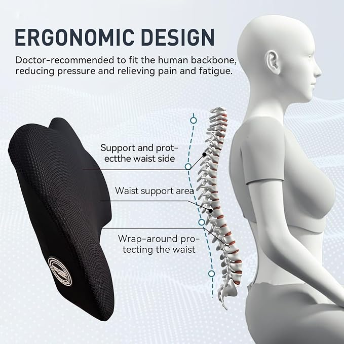 Make Relaxing Lumbar Support Pillow, Back Pillow for Lower Back Pain Relief | 100% Memory Foam Lumbar Pillow with Breathable Removable Cover - Improve Sitting Posture & Back Pain Relief Suport Pillow
