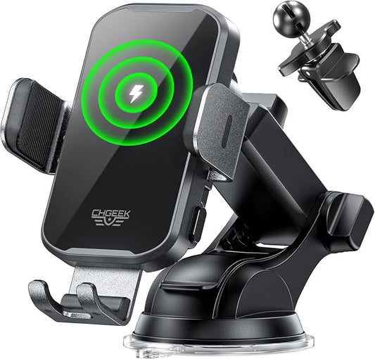 Wireless Car Charger Phone Holder Mount, 15W Fast Charging Auto Clamping Phone Holders for Your Car Dashboard Windshield Air Vent Car Accessories for iPhone, Samsung Galaxy, Google Pixel etc