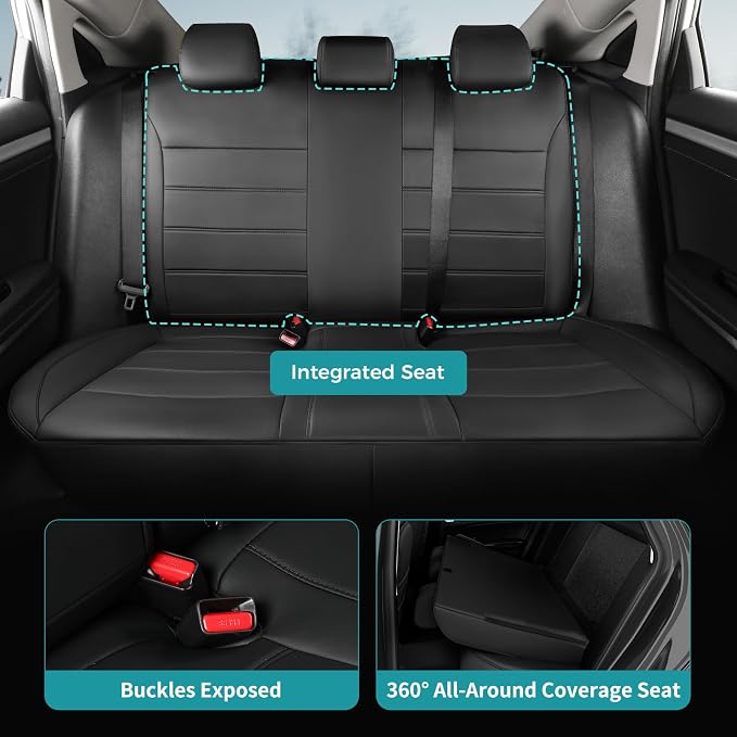 Seat Covers for Honda Civic Sedan Sport 2022 2023 2024 & LX 2022-2026, Custom Faux Leather Car Seats Cover Full Set Waterproof - Black (Solid Rear Seatback - NO Rear Armrest)