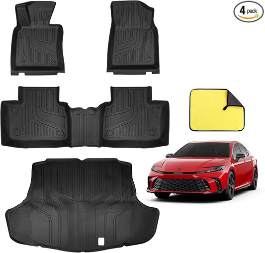 for Toyota Camry 2025 2026 Floor Mats, Full Set All-Weather TPE Laser Custom Fit Floor Liners, Black Automotive Accessories for Camry Hybrid/LE/SE/XLE/XSE