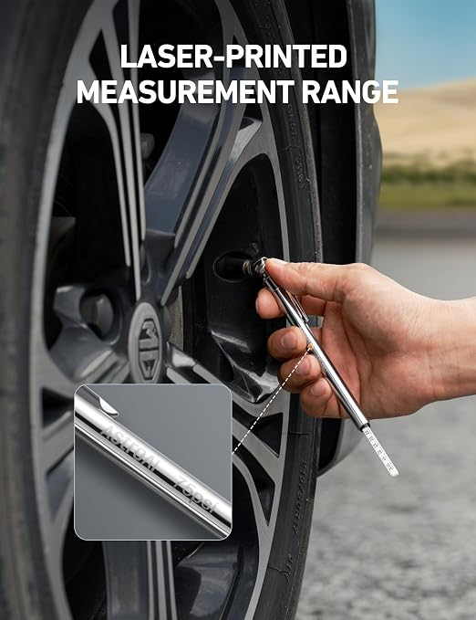 AstroAI Pencil Tire Pressure Gauge (10-75PSI,100PSI,120PSI), Valve Caps with Case, Stainless Steel Body, and Metal Made Nozzle 3 Measurements for Cars, Bikes, Vehicles