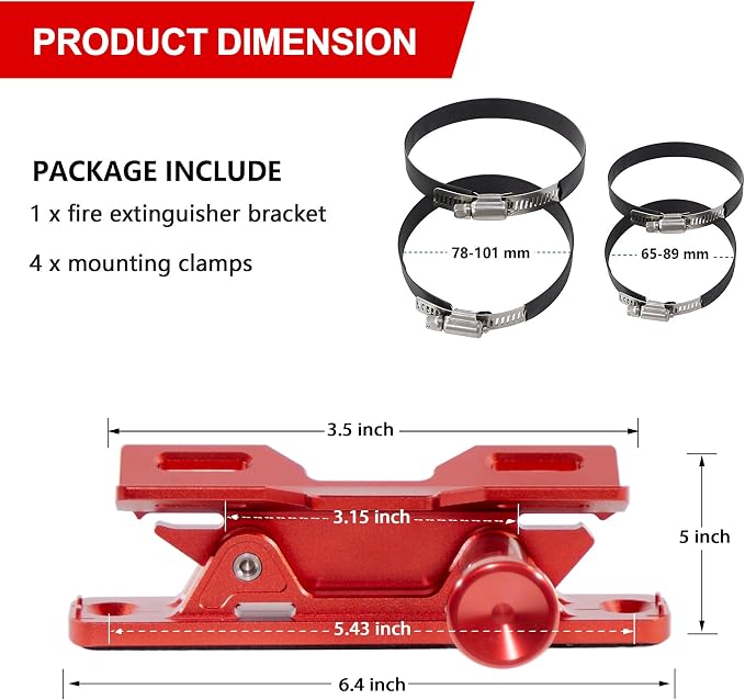 Aluminum Quick Release Fire Extinguisher Mount for 1-10LB Extinguisher | Fit Most Vehicle, Adjustable Roll Bar Holder Compatible with Jeep Wrangler TJ/JK/JL/JKU, Polaris RZR, Ranger, Can-Am X3, Red