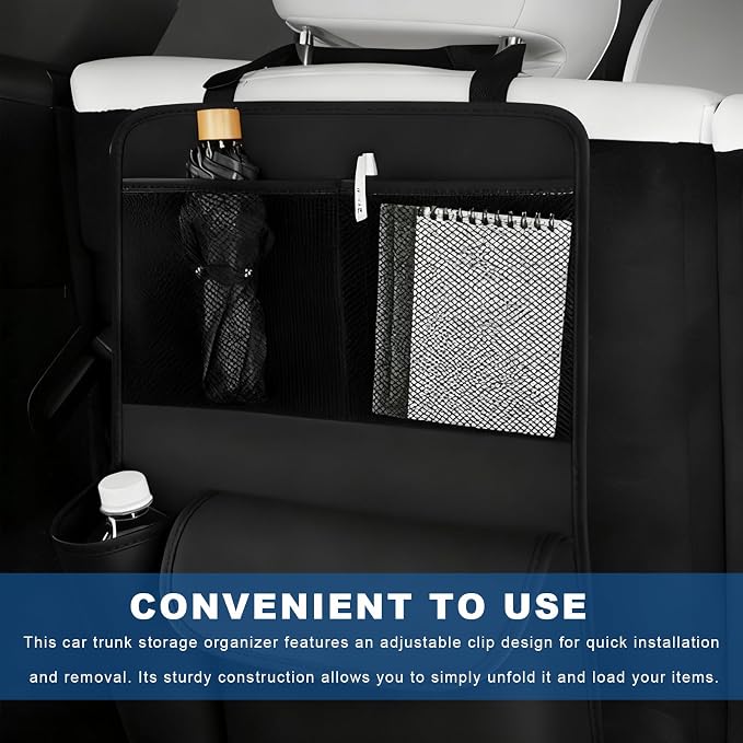 Car Trunk Organizer, Detachable Backseat Storage Bag Hanging Trunk Organizer with 4 Compartments, Large Capacity Seat Back Organization Interior Accessories for Car Truck SUV