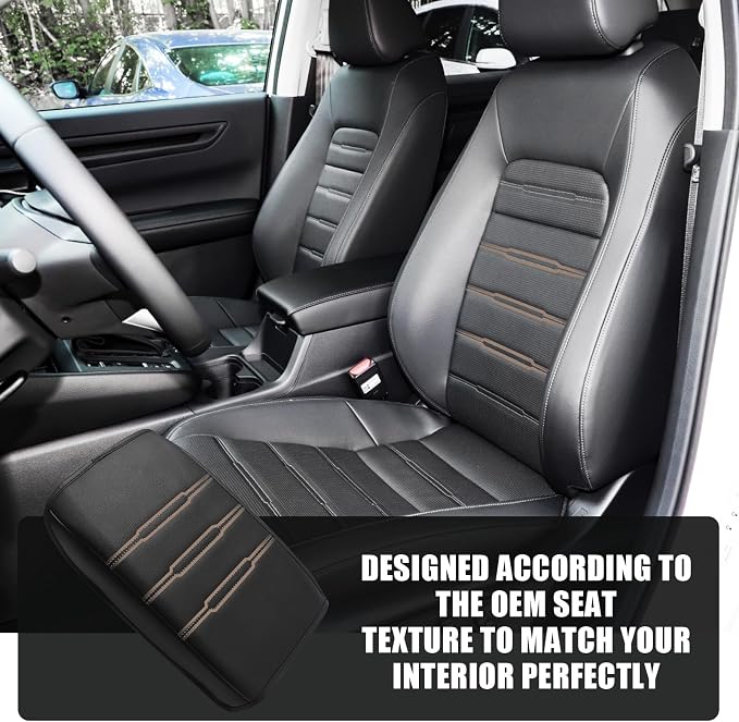 Muslogy Center Console Armrest Cover Fit for Honda CR-V & CRV Hybrid 2023-2025 2026 Accessories, Comfort Armrest Pad Console Lid Cushion Vegan Leather Regular Thick(Black/White Trim)