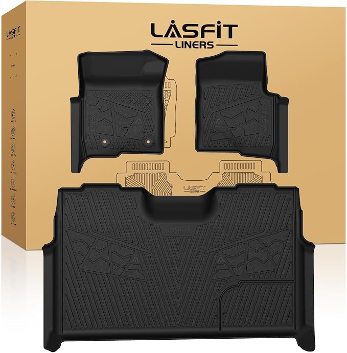 LASFIT Floor Mats for Ford F-150 2011-2014 SuperCrew Carpet Floor Bucket Seat All Weather TPE Protector Custom fit Truck Liners for F150 Crew Cab, 1st & 2nd Row, Durable & Easy Clean