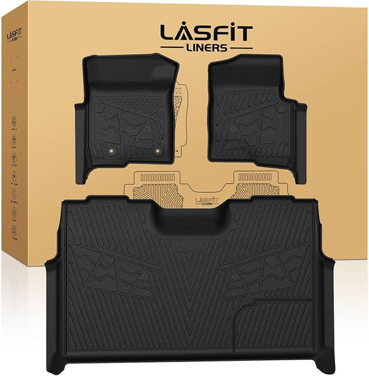LASFIT Floor Mats for Ford F-150 2011-2014 SuperCrew Carpet Floor Bucket Seat All Weather TPE Protector Custom fit Truck Liners for F150 Crew Cab, 1st & 2nd Row, Durable & Easy Clean