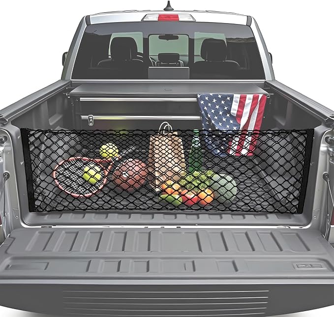BAILALIBO Cargo Net with Metal Hooks, 53x18 in | Elastic stretchable mesh, adjustable for Pickup/truck/jeep, universal fit, secure trunk storage, heavy-duty for car exterior