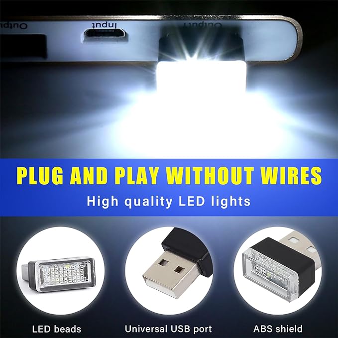 Augeny 7 PCS USB LED Car Interior Atmosphere Lamp, Plug-in USB Decor Night Light, Portable Auto Ambient Lighting Kit, Universal Vehicle Interior Accessories for Most Cars (Multi-Color)