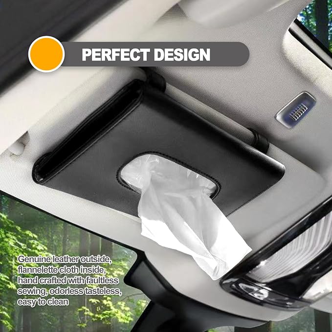 Premium PU Leather Car Tissue Holder Visor for Universal Auto, Car Tissue Case Holder Seat Back with Tissue Refill, Tissue Holder (Black)