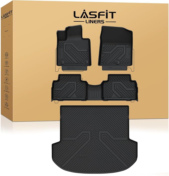 LASFIT Floor Mats & Cargo Mat for Hyundai Santa Fe 2023 2022 2021 (Only Fit Gas, Not Fit Hybrid or PHEV) All Weather TPE Custom Fit Floor Liners Accessories, Full Set Car Mats and Trunk Mats