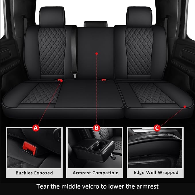 MIROZO Faux Leather Truck Seat Covers, Custom Fit for 2007-2013 and 2019-2023 Chevy Silverado GMC Sierra 1500 & 2500HD 3500HD Crew Cab