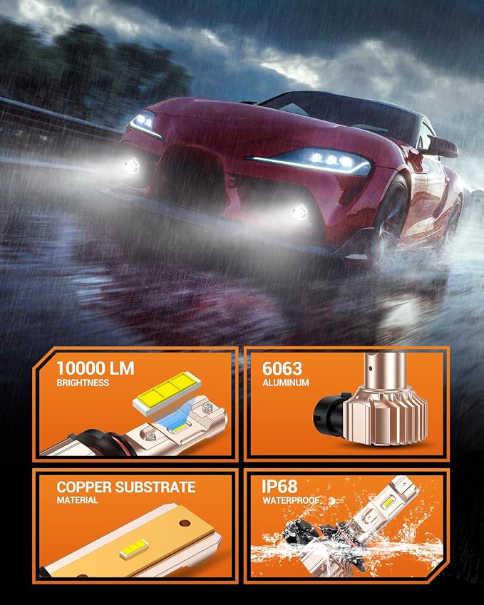 SEALIGHT 9006 HB4 Fog Light Bulbs, 600% Bright HB4 Led Fog Lights, 6500K Cool White Strong Penetration, 50000HRS Lifespan Replacement Fog Light Bulbs, Non-polarity, Pack of 2