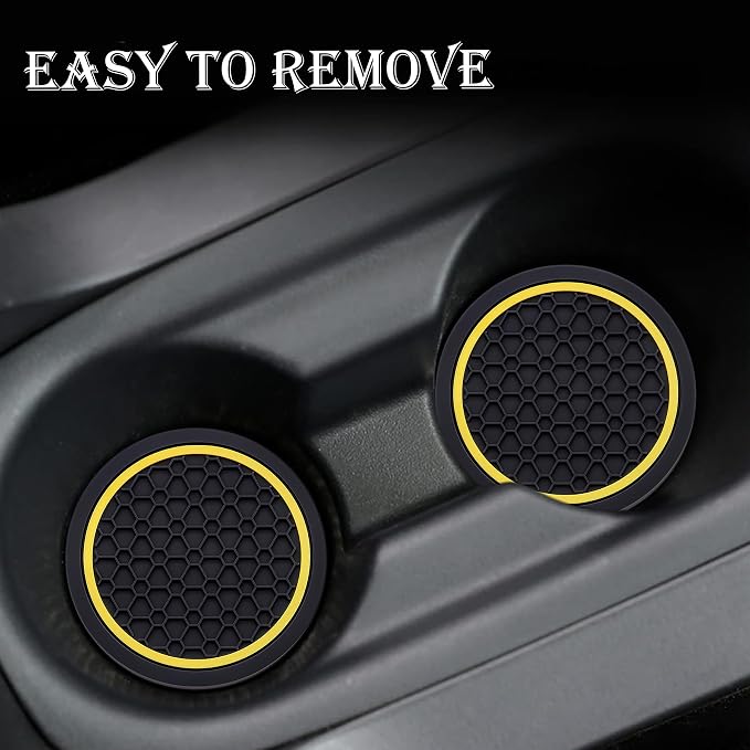 2-Piece Anti-Slip Car Cup Coaster Set – 2.75 Inch Auto Insert Drink Mats, Perfect for Coffee & Beverages – Stylish Interior Decor for Women & Girls (Black & Yellow)