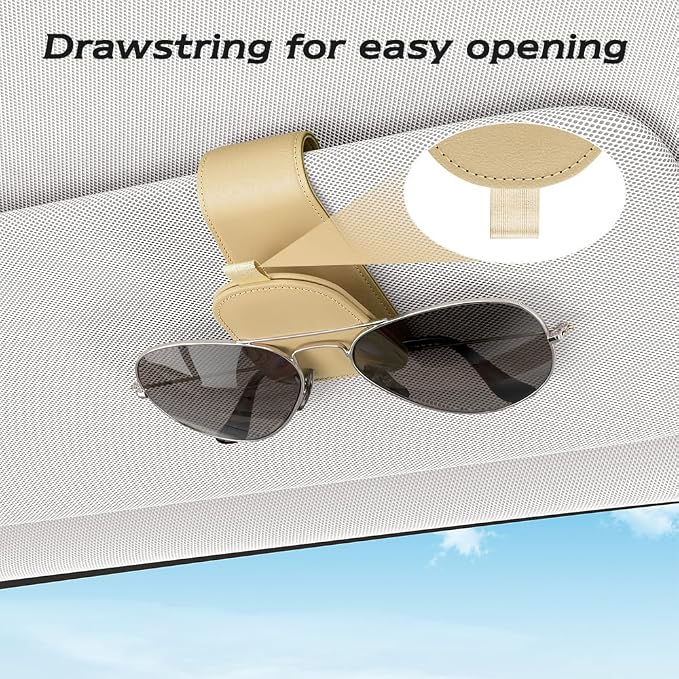 Sotfamily Sunglass Holder for Car Visor, Beige, 2 Packs | Suede Cloth, Magnetic, Organizer for Car Accessories