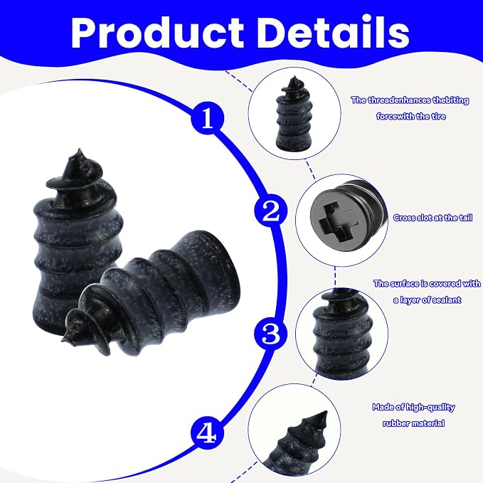 82 PCS Tire Repair Rubber Nail Kit with Sealant Glue & Screwdriver, Premium Spiral Screw-in Tire Plugs with 2 Sizes - Emergency Roadside Flat Tire Fix for Car Truck Motorcycle ATV SUV