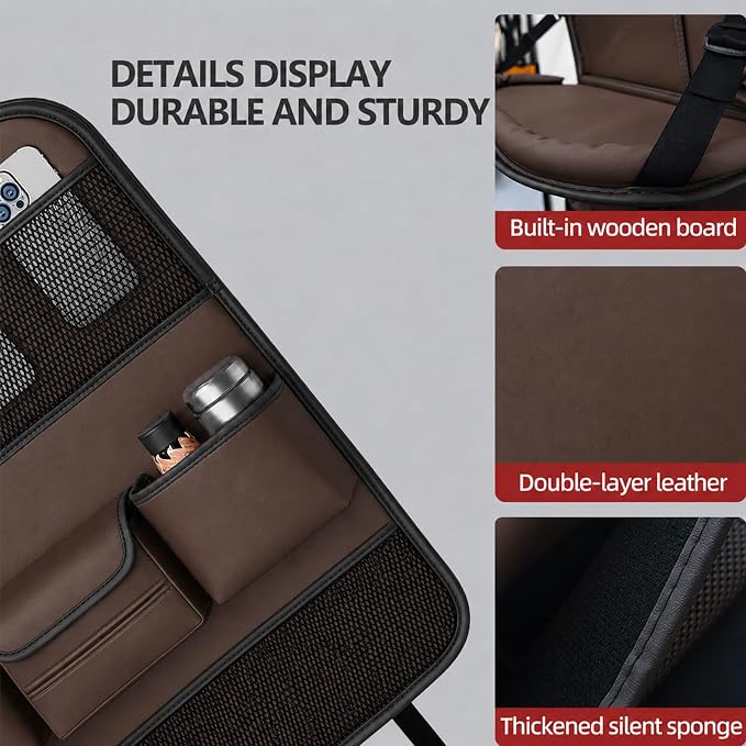 Car Seat Organizers,Multi-functional Back Seat Protectors, Storage Pouches, and Tray Holders (for Cars, Kids, Seat Back and Rear Seats)（Brown1 Pcs）