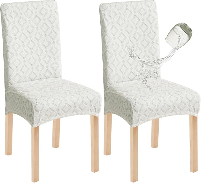 Genina Waterproof Chair Covers for Dining Room Set of 2, Removable Washable Chair Slipcover Protectors, Ivory White