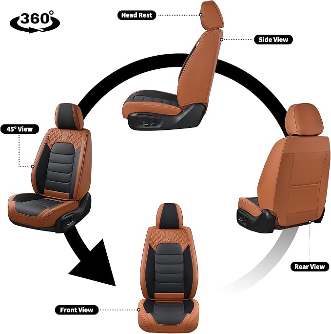 FLORICH Car Seat Covers, Leather Seat Covers, Front Seat Covers 2PCS,Waterproof Car Seat Protector, Auto Driver Seat Covers Accessories Fit for Most SUV Trucks(Brown&Black, Front Pair)
