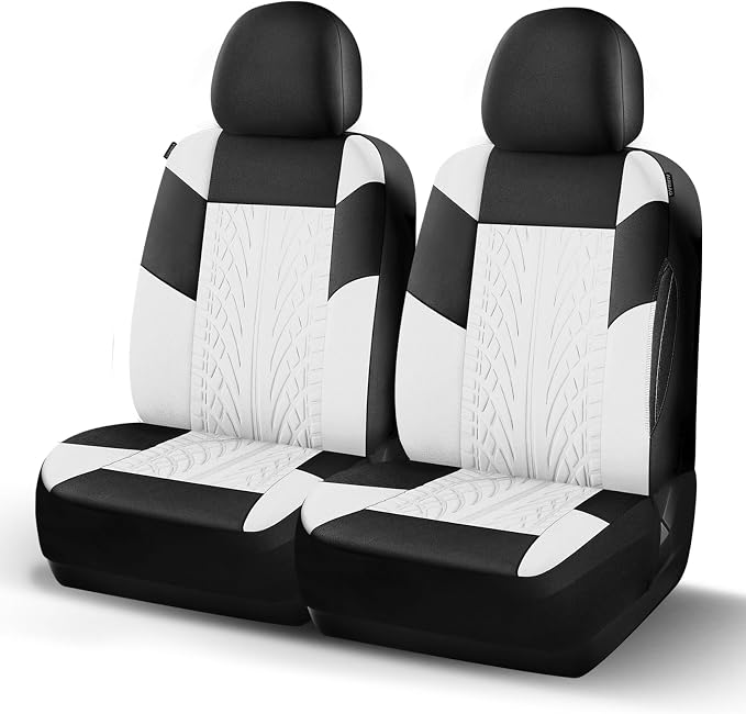 HChengkikz Front Car Seat Cover, Cloth and Washable (Black + White) | Breathable, Airbag compatible, Easy to Install, Universal Fit for Most Cars, Sedans, Truck, SUVs