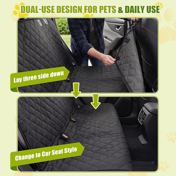Dog Car Seat Cover, 600D Heavy Dute Car Seat Cover for Dogs Pets, 100% Waterproof Anti-Scratch Nonslip Dog Hammock for Cars, Seat Covers Protector with SeatBelt for Sedan SUV Truck Standard Black