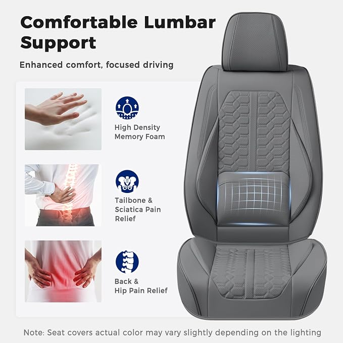 Huidasource Gray Car Seat Covers Full Set, Full Coverage Nappa Leather Seat Cover, Front and Back Seat Covers 5 Seats Universal Fit for Most Cars SUV Trucks, Car Seat Cushion Protector