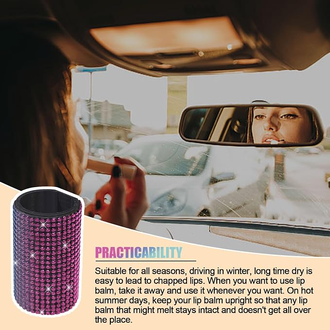 Upright Car Chapstick Holder, Bling Insulating Lip Balm Holder,Rhinestone Car Accessories for Women Interior ,Suitable for Most Vehicles. (Rainbow)