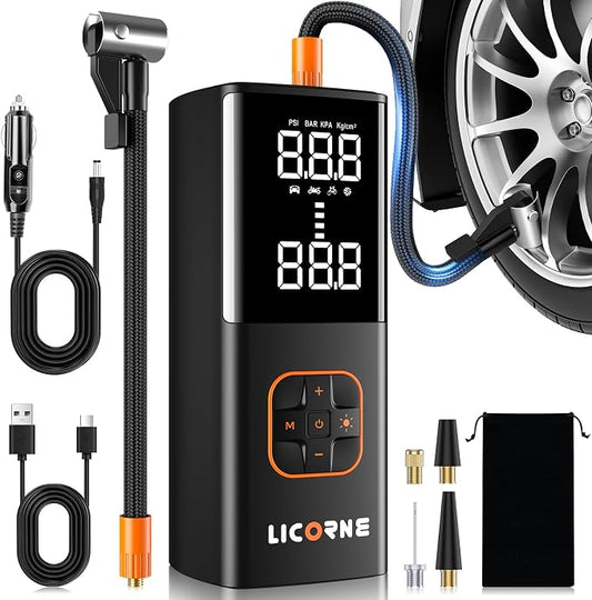LICORNE Tire Inflator Portable Air Compressor, 5X Faster Portable Air Pump for Car Tires with 18000mAh Battery