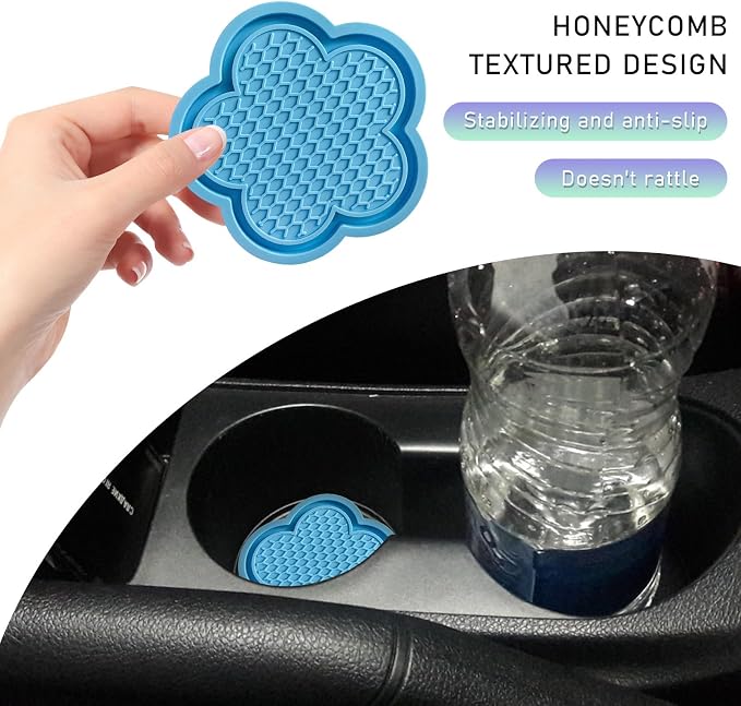 DXNQ 4 PCS Car Cup Coasters, Cute Flower Shaped Car Cup Holder Mat, PVC Waterproof Anti Slip Vehicle Cup Holder Insert Coaster, Universal Car Interior Decor Accessories (Sky Blue)