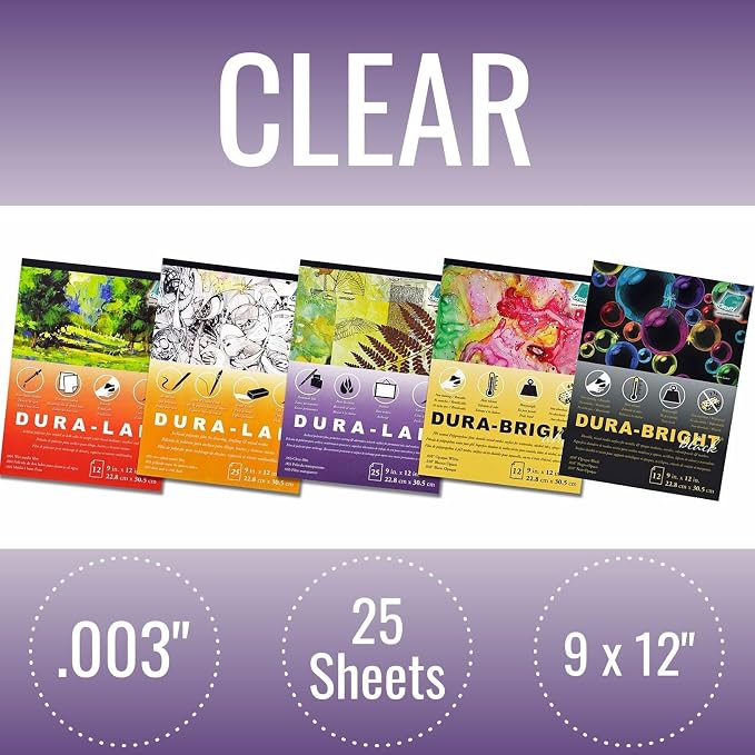 Grafix Dura-Lar 0.003" Film, Ultra Clear, Glossy 9"x12" Sheet, Mylar/Acetate Alternative for, Blank Stencils and Templates, Protection, Transparencies, Windows, Arts and Crafts, Pad of 25 Sheets