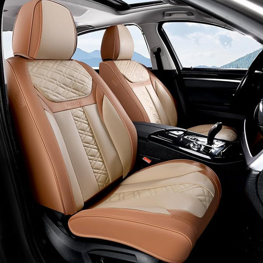 FLORICH Seat Covers, Front Seat Covers 2 PCs, Automotive Seat Cover for Cars, Luxury Leather Universal Seat Cover Accessories Fit for Most Cars SUV Truck Sedans(Beige)